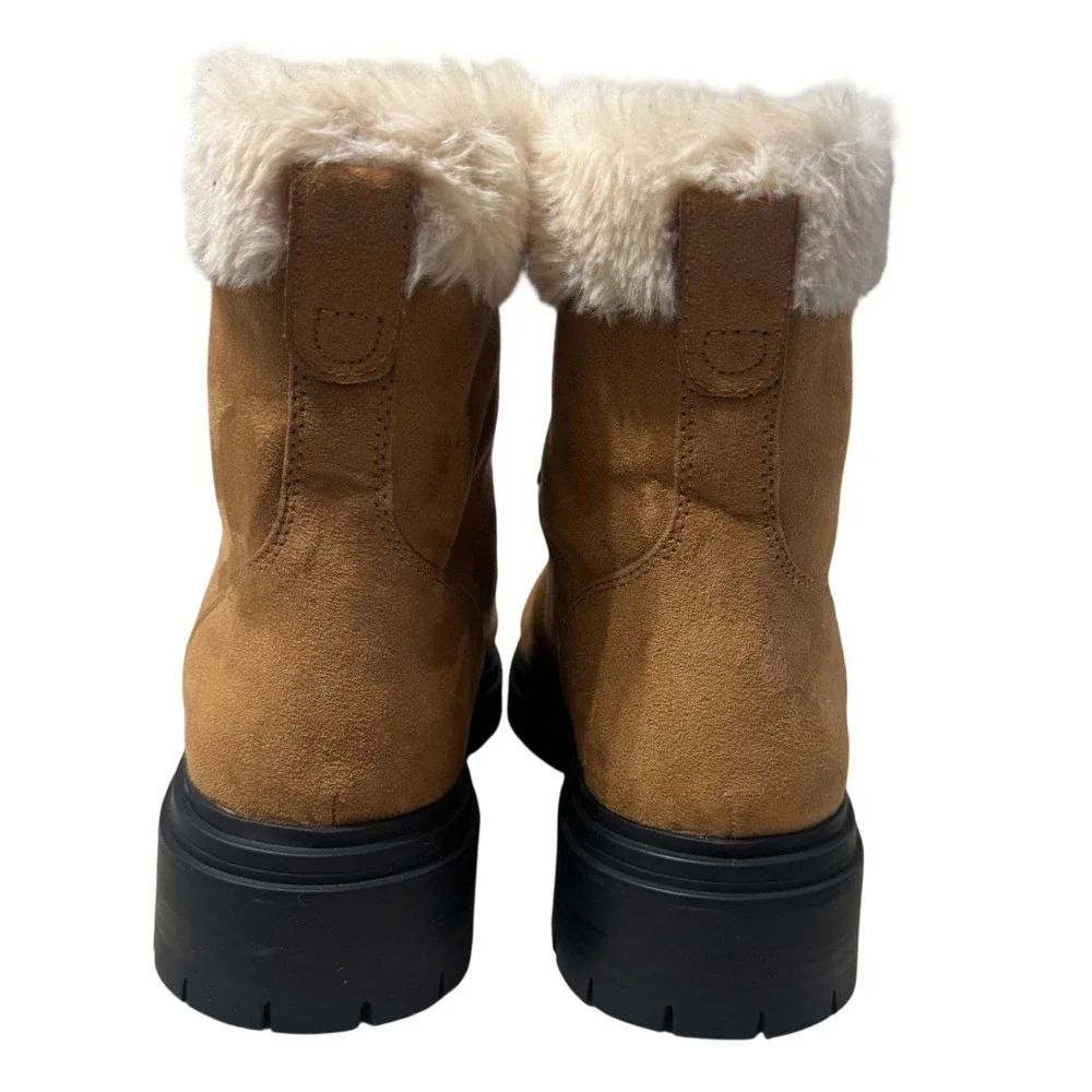 J. Crew Factory Hiking Boots Womens 9.5 Tan Excellent Faux Fur Lug Sole